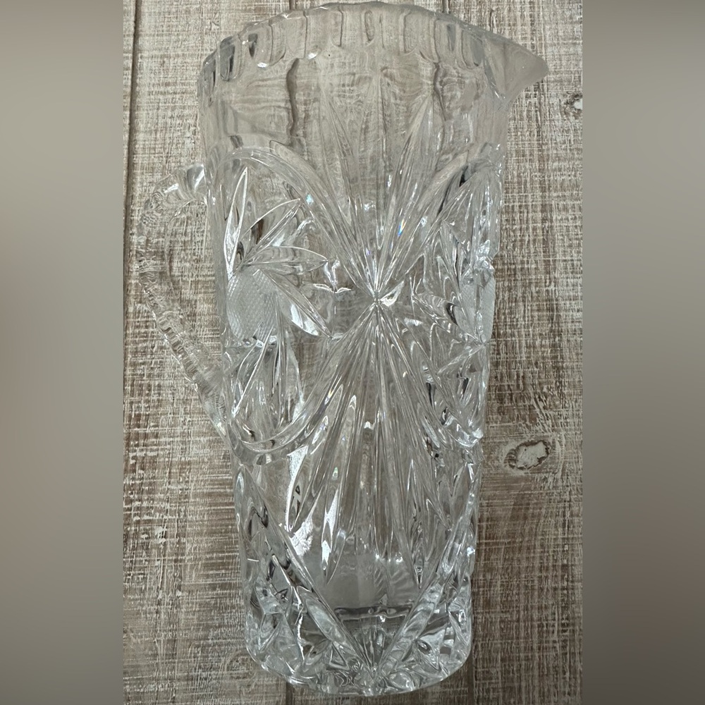 MIKASA VINTAGE CRYSTAL GLASS PITCHER FLORAL DESIGN